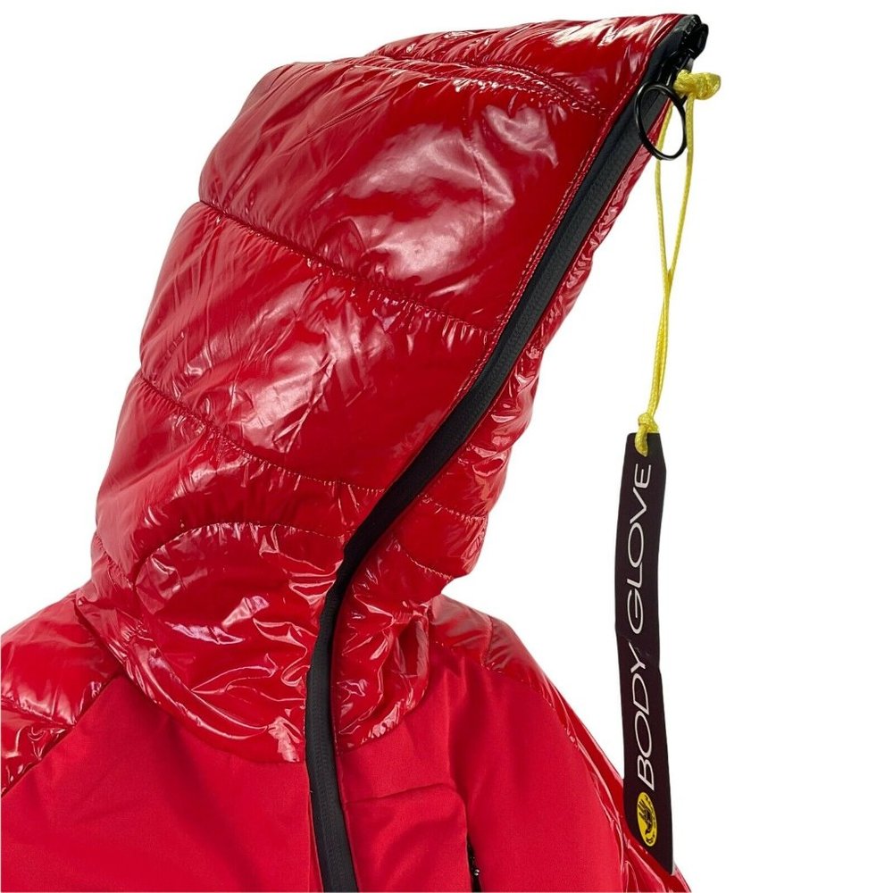 Body Glove Coat Womens Sz XS Down Puffer Parka Red Black Wet Look Msrp $350 Nwt - Picture 4 of 12